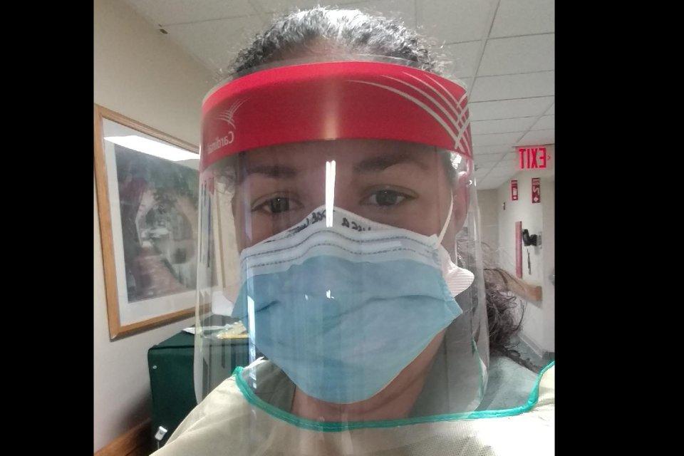 Melissa Ortiz Dorset in face mask and shield in hospital.